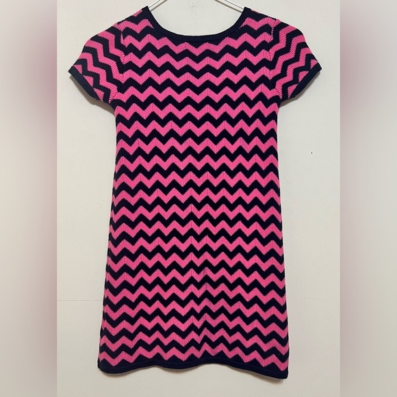 Lilly Pulitzer Girls Pink Blue Chevron Cotton Knit Sweater Dress Large - Picture 2 of 11